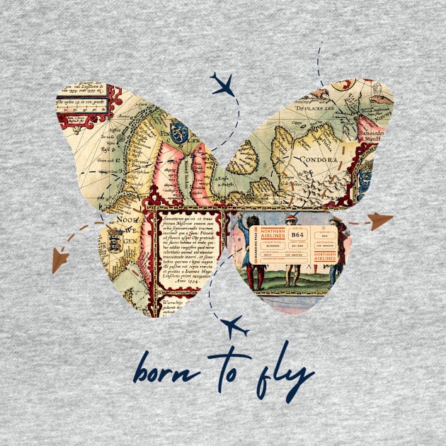 Vintage Map Butterfly: Born to Fly Adventure Design by Atieno